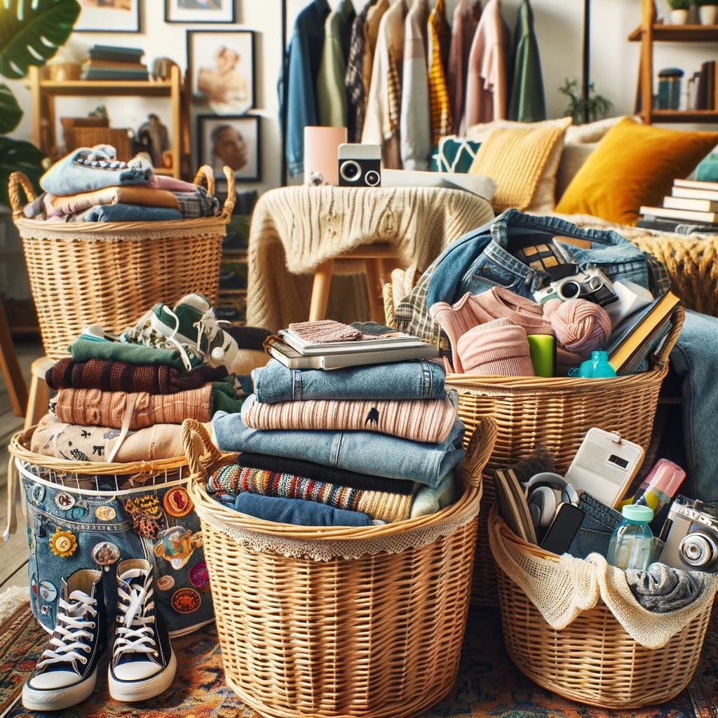 Des boîtes de rangement décorative dans une chambre à coucher