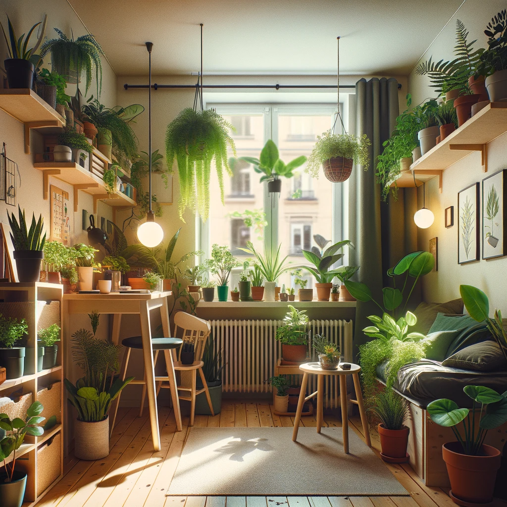 Un salon plein de plantes d'interieur